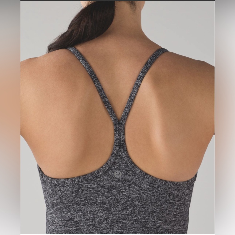 Lululemon Womens Size 4 Power Y Tank In Heather Black Luon Material Built In Bra